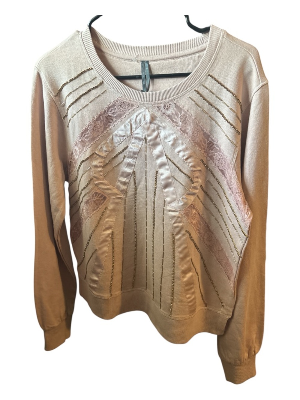 Anthropologie Blush Pink Crewneck Sweater with Satin Detail - Picture 6 of 8